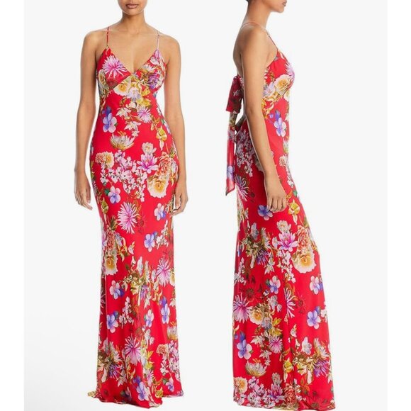 NWT Aqua‎ Red Floral Halter Formal Maxi Dress Size 12 Tie Back - Picture 11 of 14
